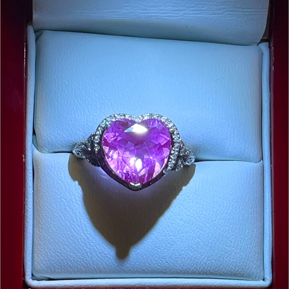 sterling silver heart shaped pink ring size 7